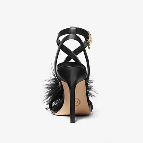 Micheal Kors Whitby Feather Trim Leather Sandals/Black - Picture 3 of 9